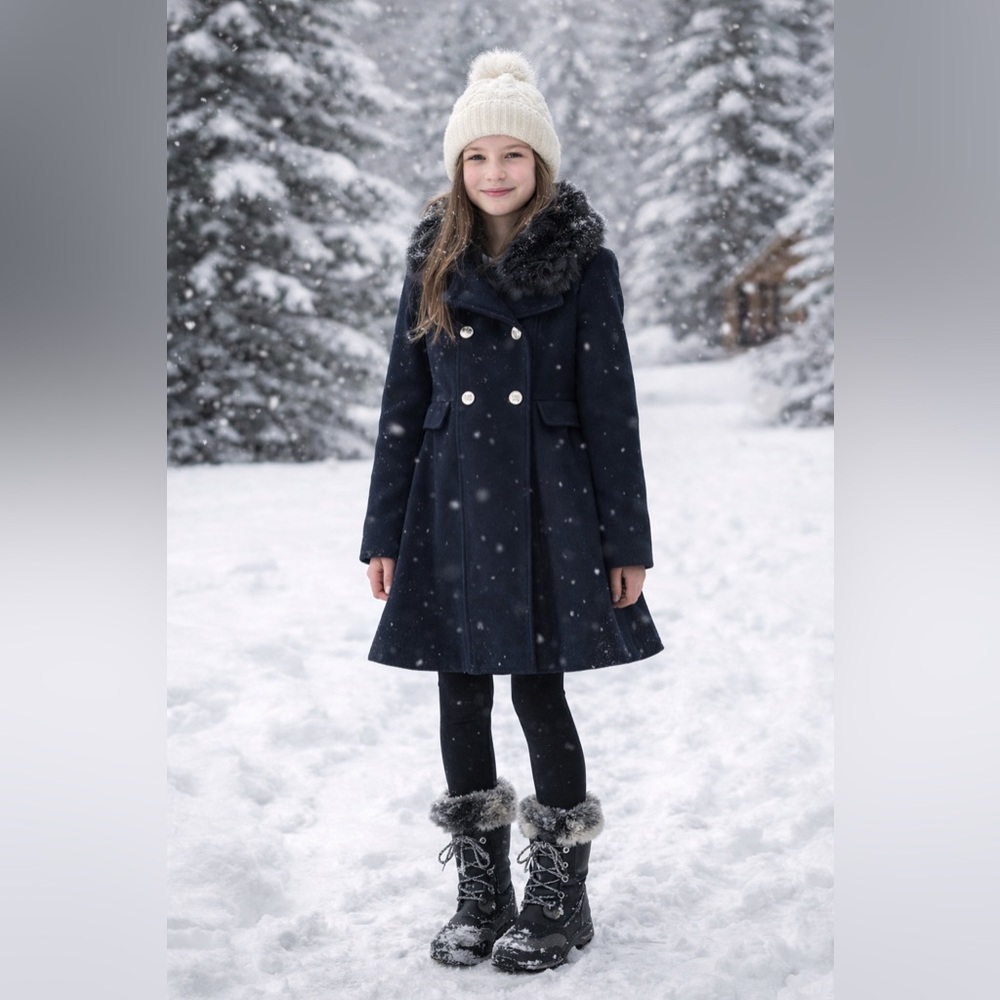 NWT Stylish Navy Kids (or women’s) Princess Coat with Faux Fur Collar